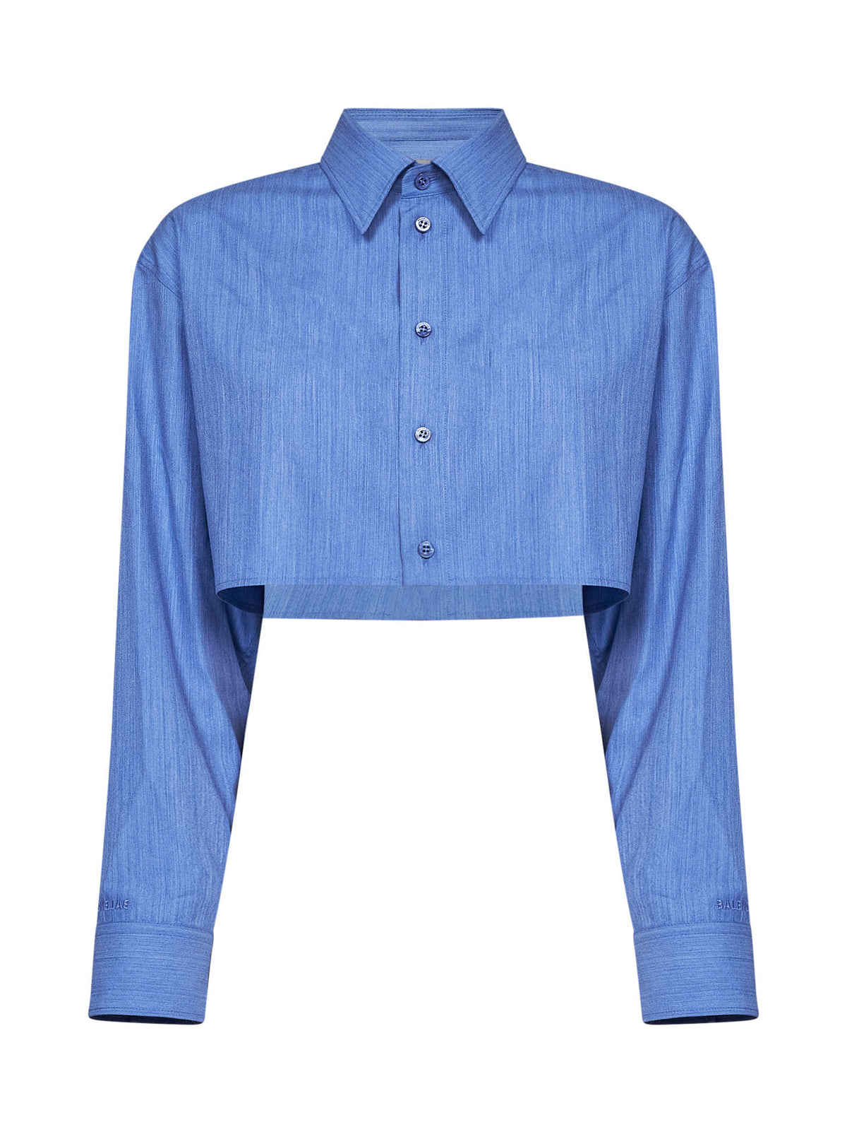 Blue fluid heather wool-silk blend Cropped Shirt