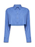 Blue fluid heather wool-silk blend Cropped Shirt