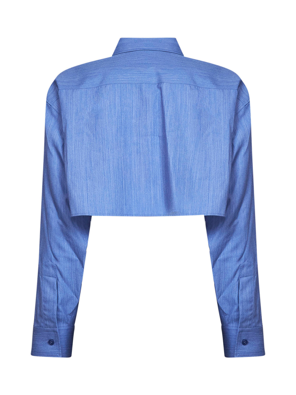 Blue fluid heather wool-silk blend Cropped Shirt