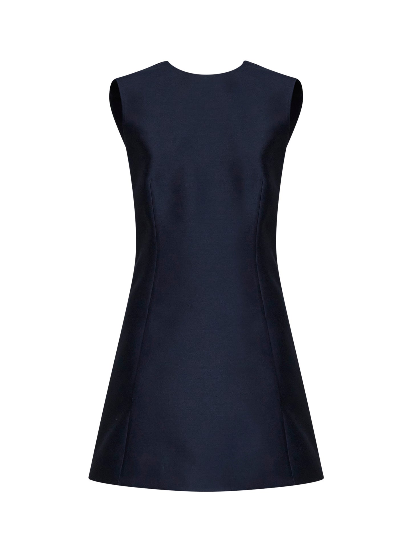 Miniabito a trapezio stile blazer in lana e seta blu navy