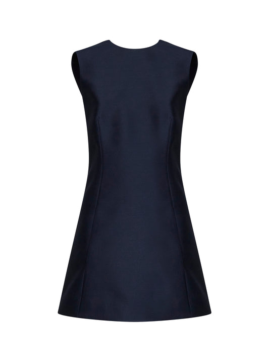 Navy blue wool and silk blazer-style A-line mini dress
