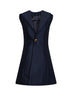 Miniabito a trapezio stile blazer in lana e seta blu navy