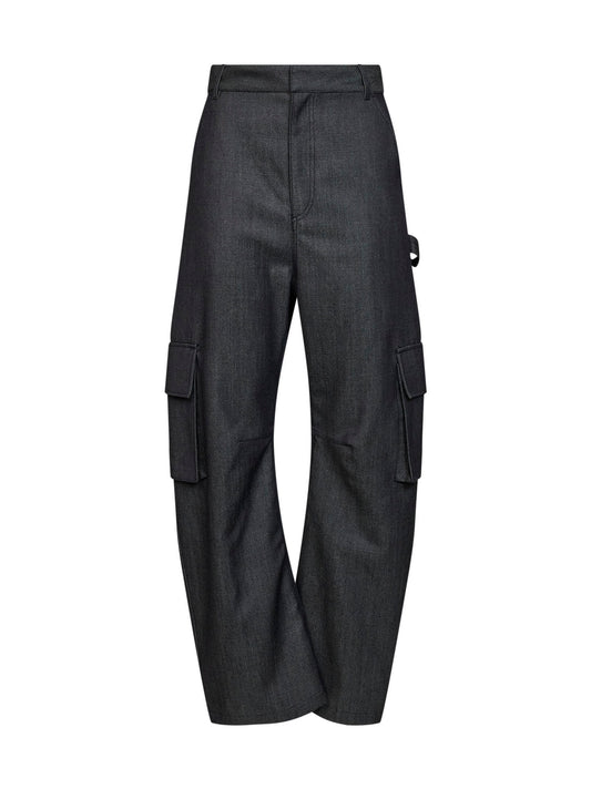 Pantaloni Cargo Morbidi in twill di lana navy scuro
