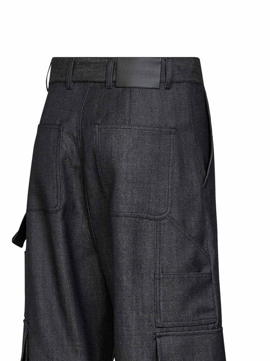 Pantaloni Cargo Morbidi in twill di lana navy scuro