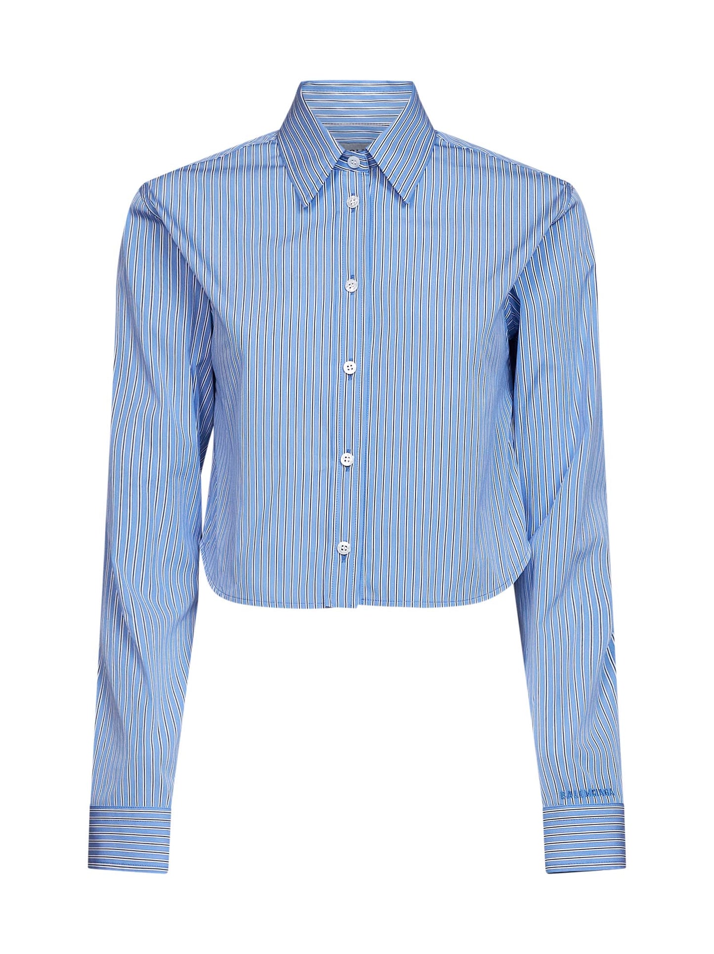 Camicia A Righe Cropped in popeline tecnico ultra fine blu e navy