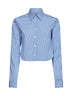 Camicia A Righe Cropped in popeline tecnico ultra fine blu e navy