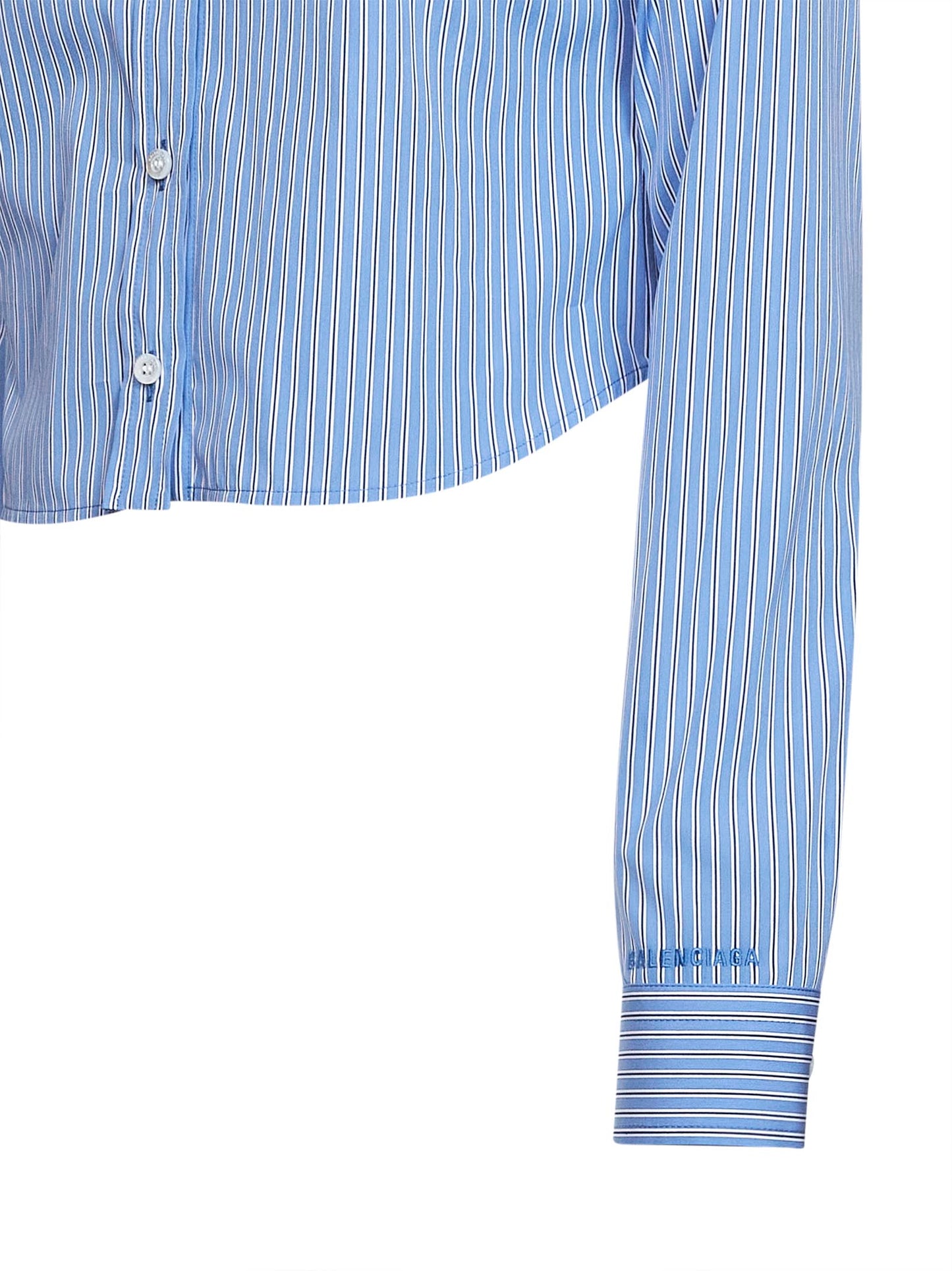 Camicia A Righe Cropped in popeline tecnico ultra fine blu e navy