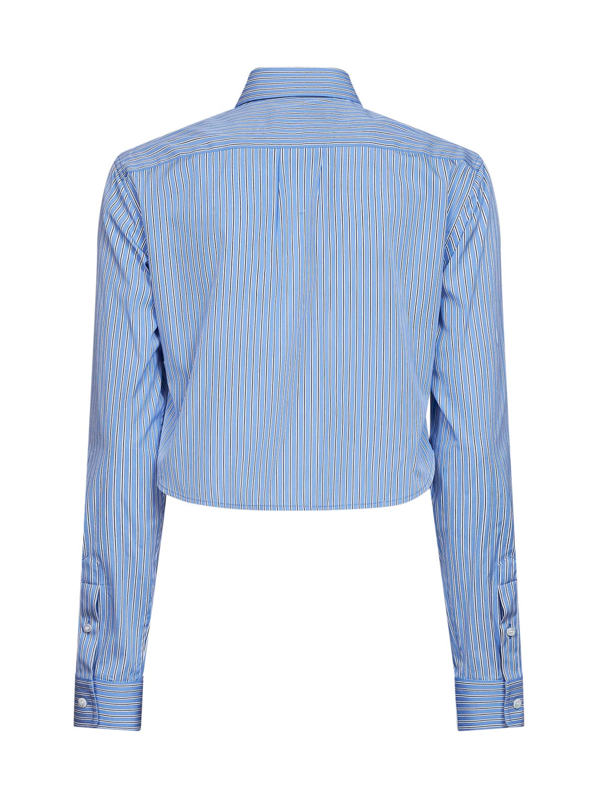 Camicia A Righe Cropped in popeline tecnico ultra fine blu e navy