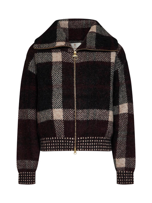 Blouson con zip Carville in misto alpaca e lana tartan