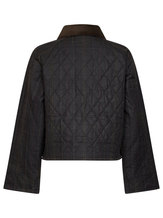 Giubbino Spey in cotone cerato trapuntato e tessuto tartan oliva