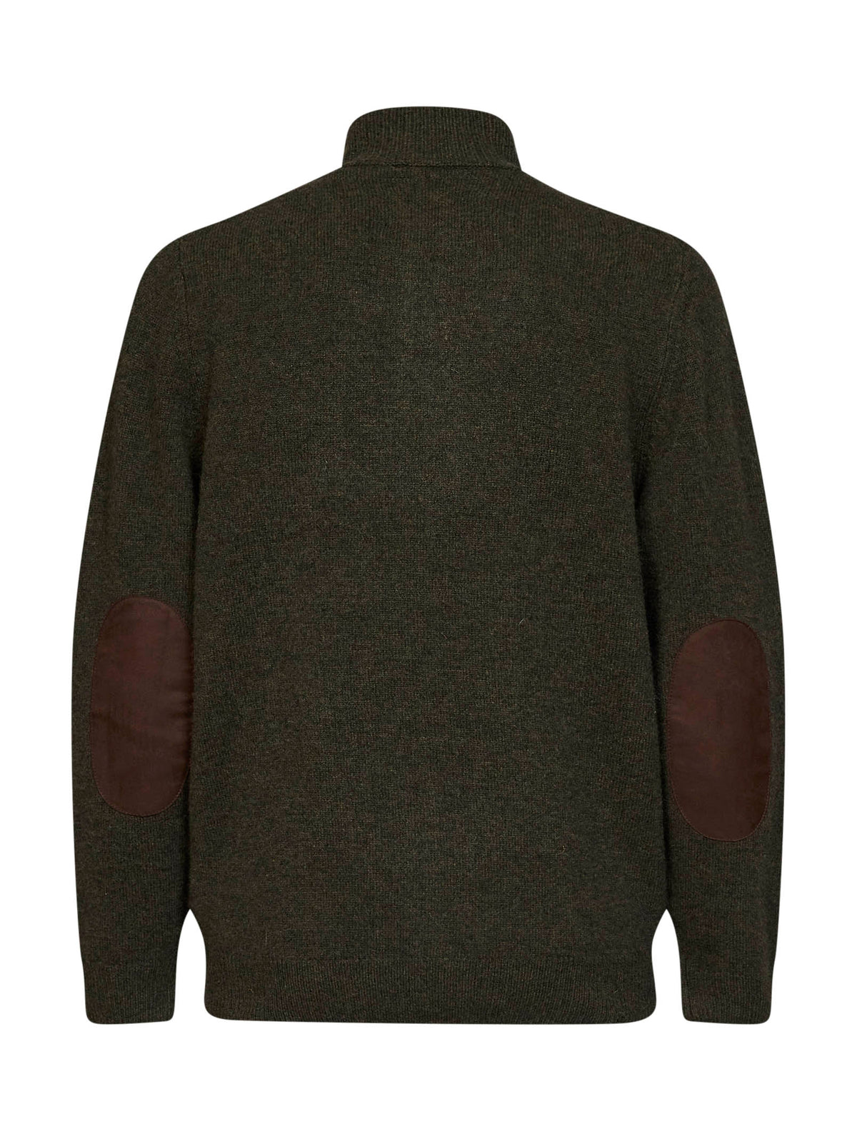Cardigan con zip e bottoni in lana verde con toppe