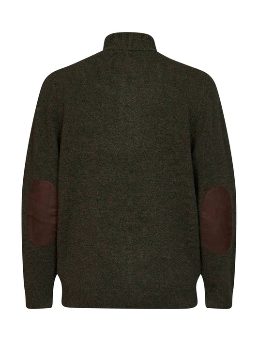 Cardigan con zip e bottoni in lana verde con toppe