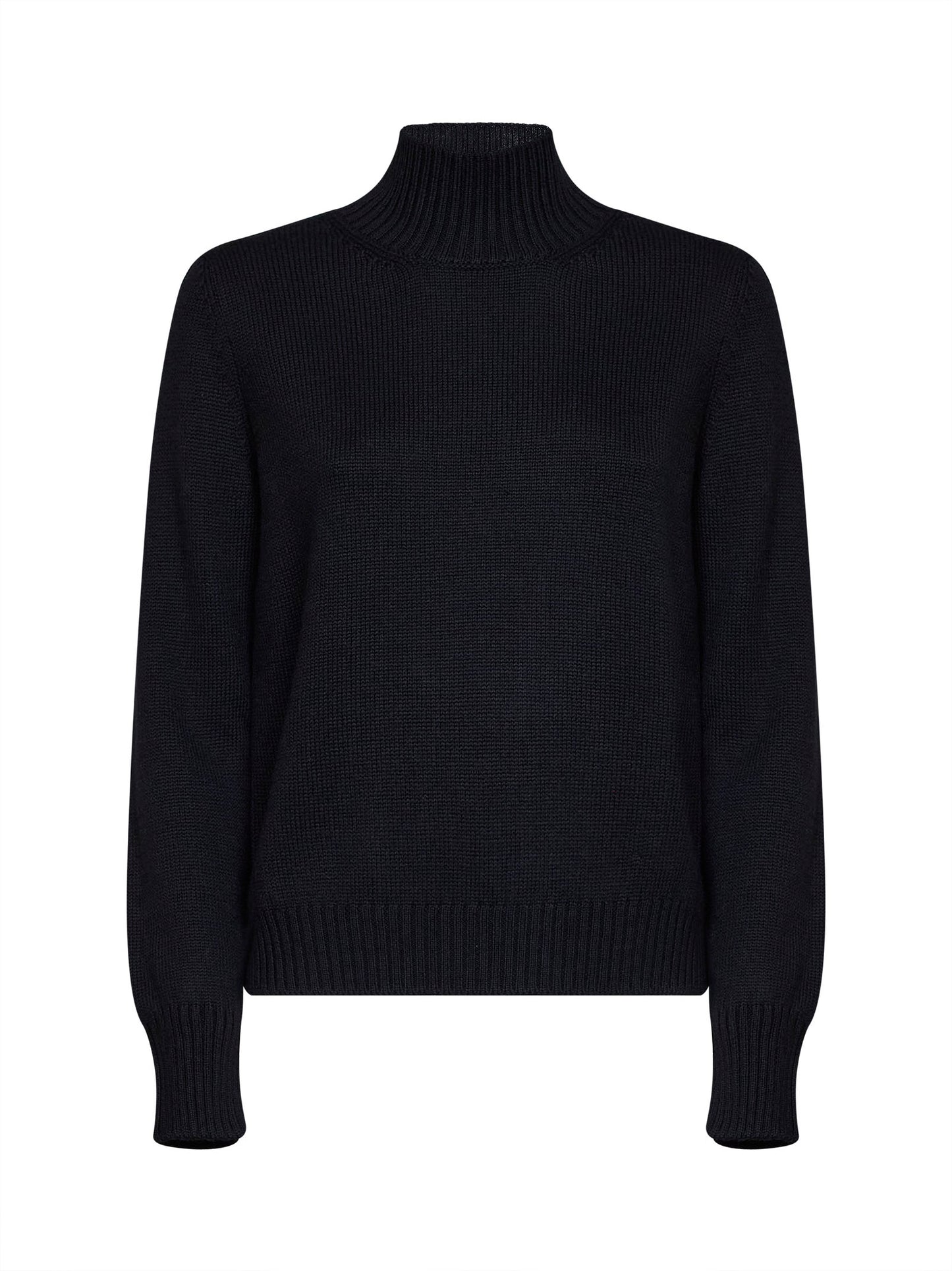 Black virgin wool knit mock neck sweater