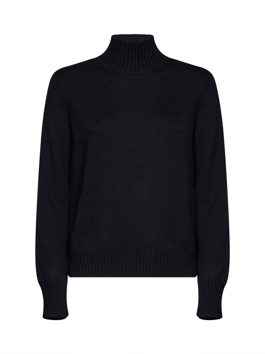 Black virgin wool knit mock neck sweater