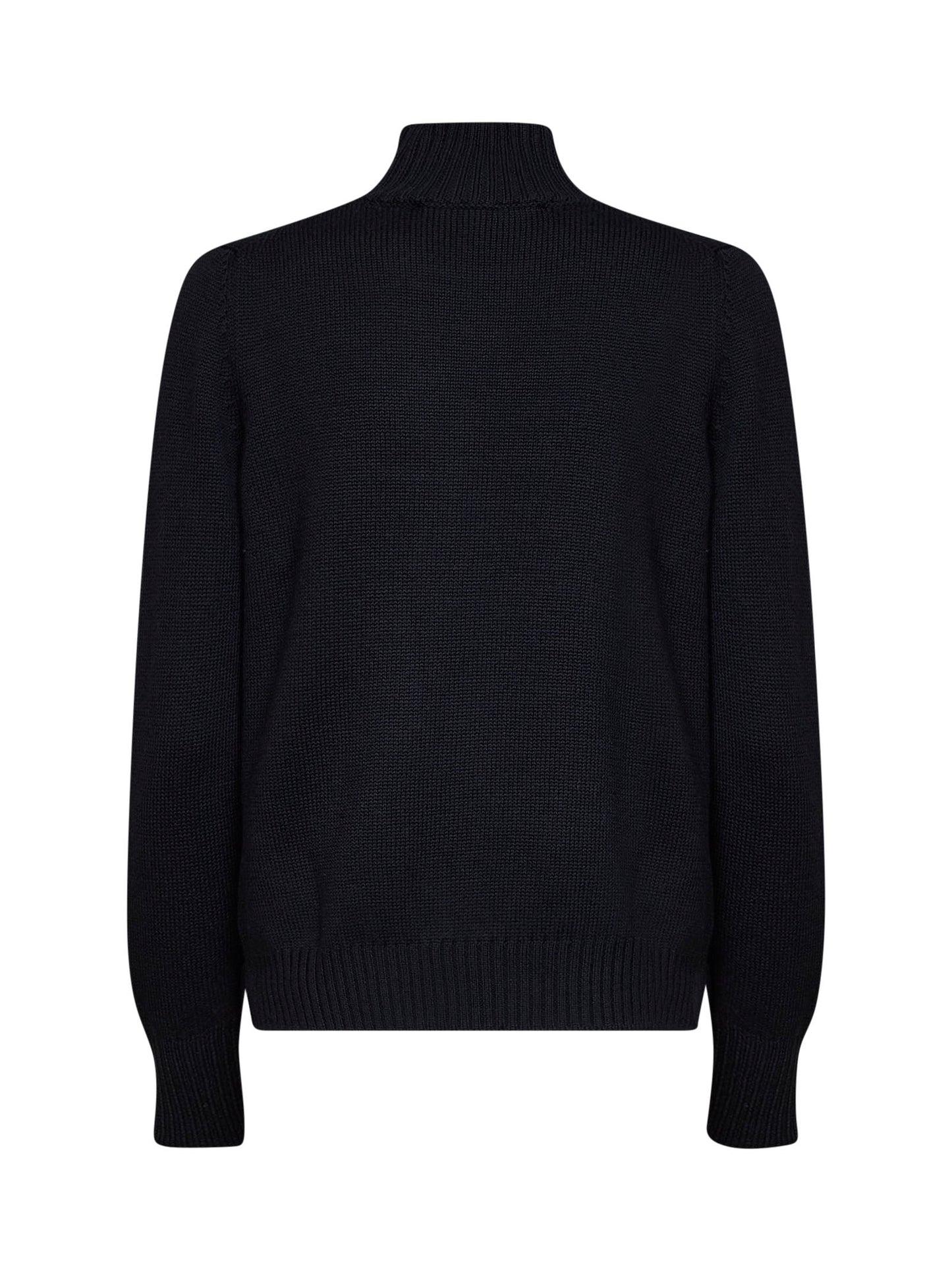 Black virgin wool knit mock neck sweater