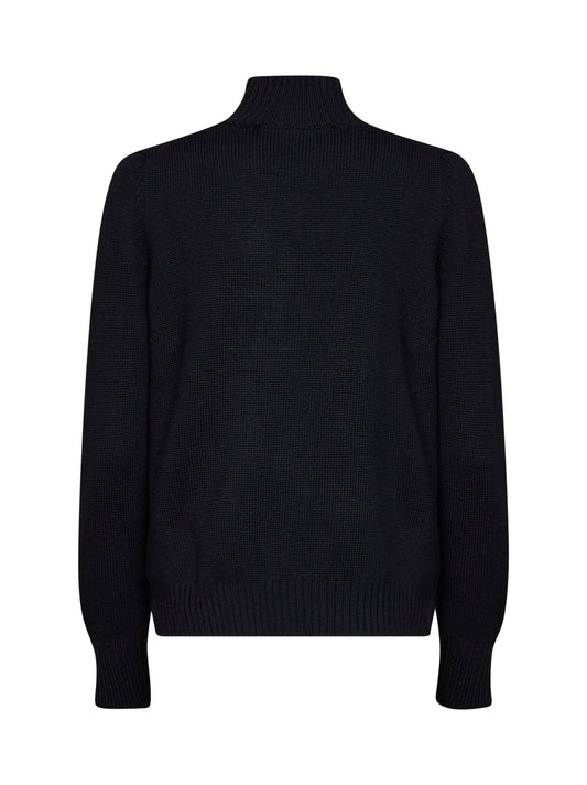 Black virgin wool knit mock neck sweater
