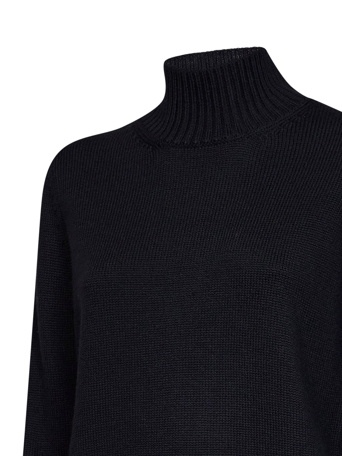 Black virgin wool knit mock neck sweater