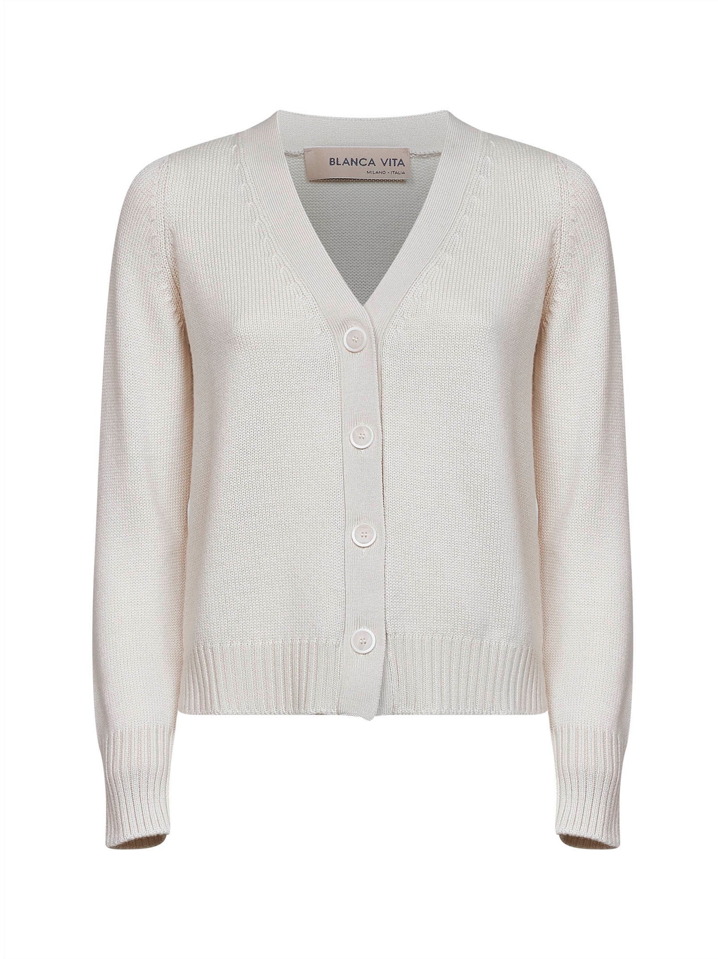 Beige virgin wool knit cardigan