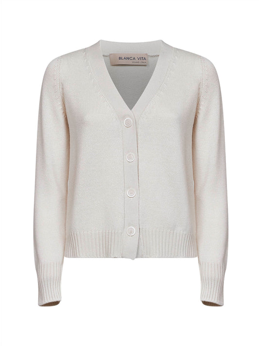 Beige virgin wool knit cardigan