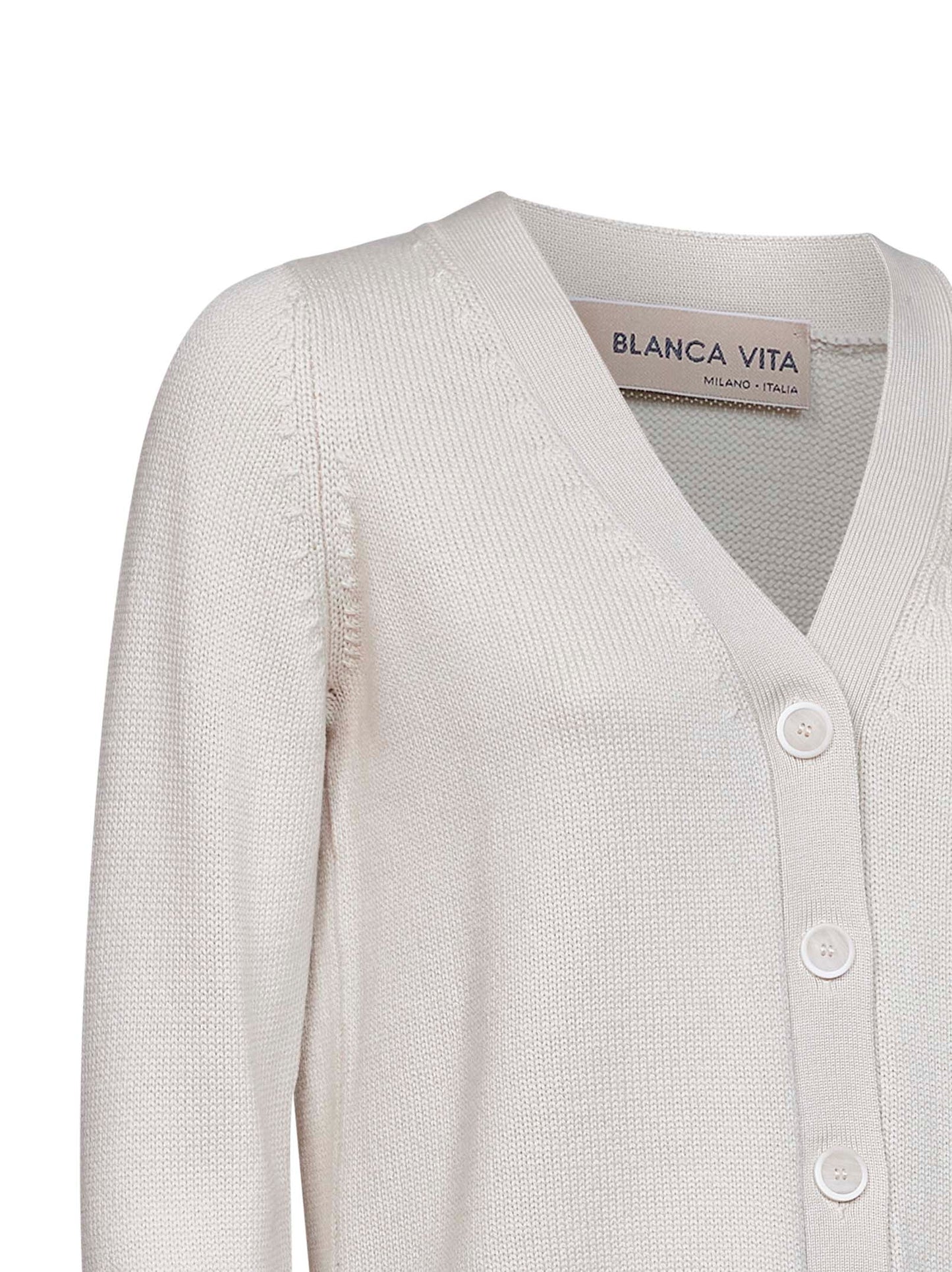 Beige virgin wool knit cardigan