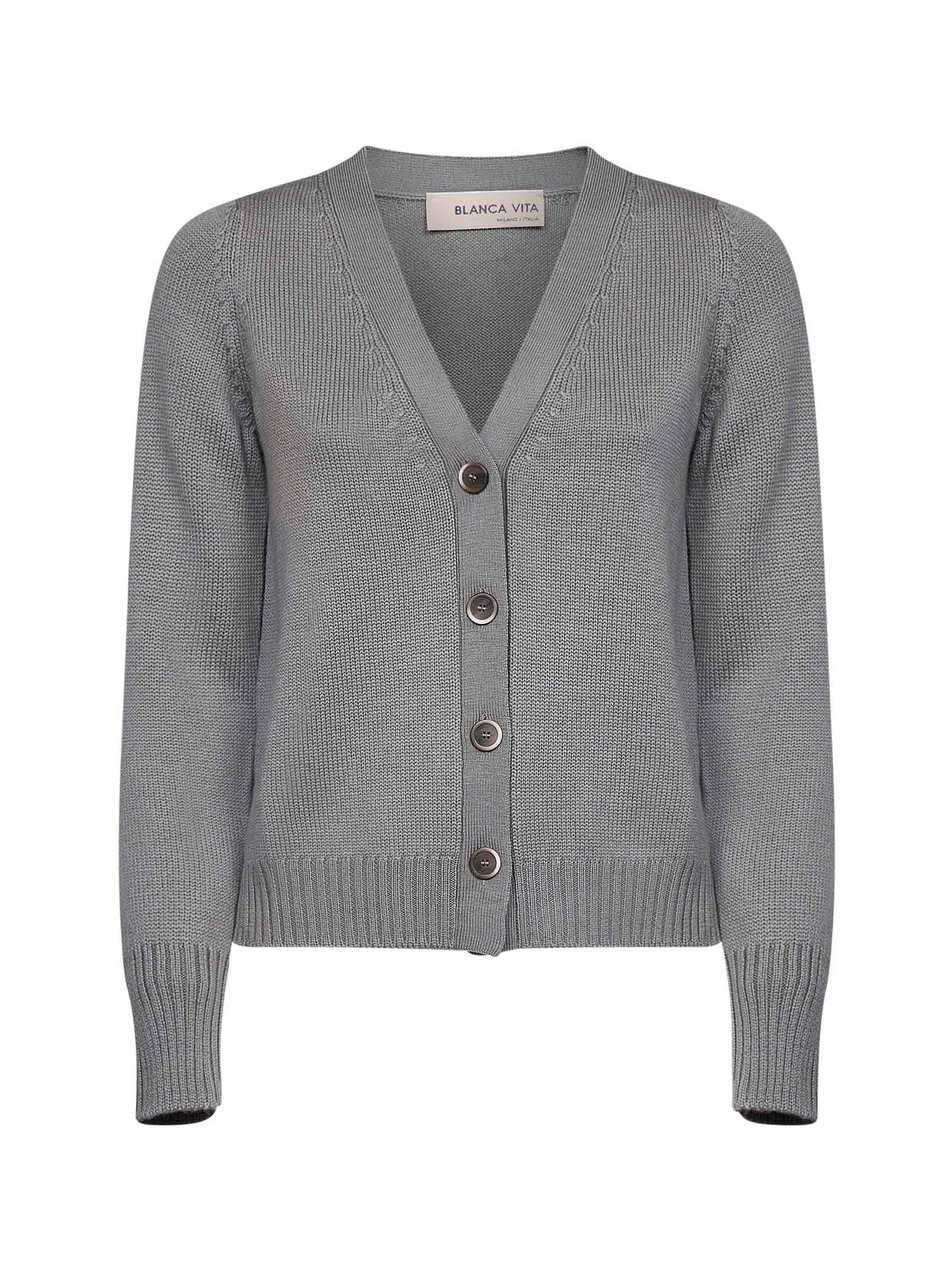Sage green virgin wool knit cardigan