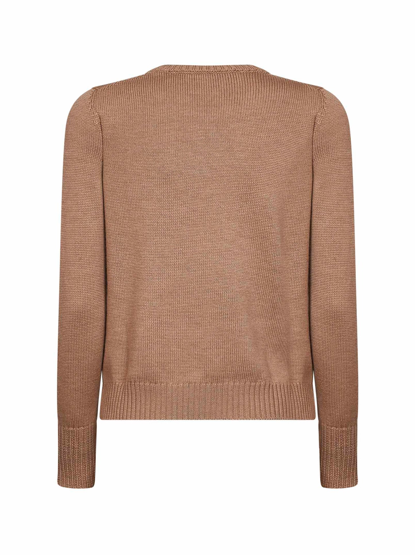 Camel virgin wool knit crewneck sweater