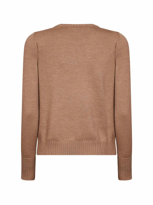 Camel virgin wool knit crewneck sweater