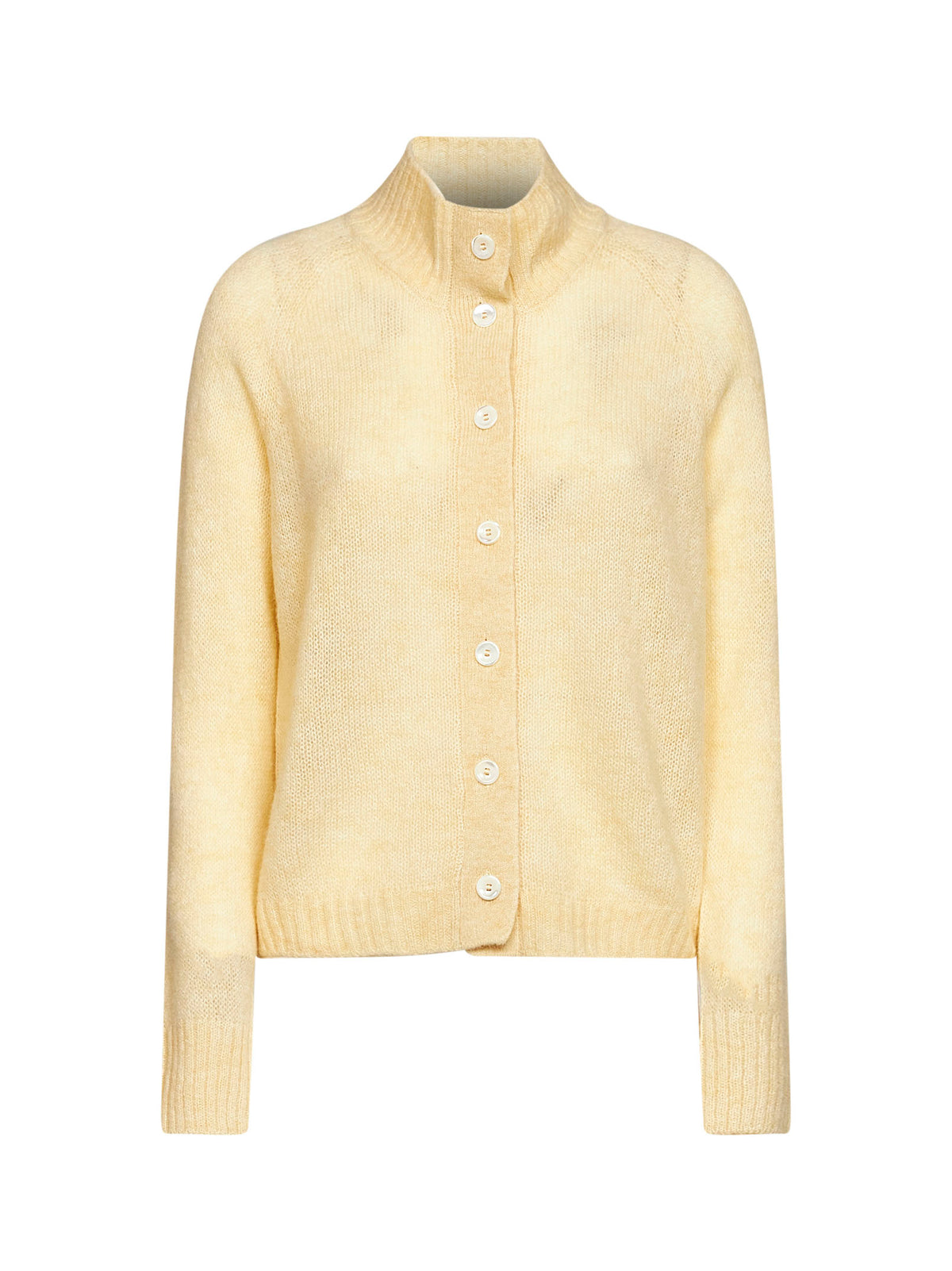 Cardigan a collo alto in maglia di misto alpaca gialla