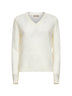 Beige openwork diamond-stitch knit cashmere sweater