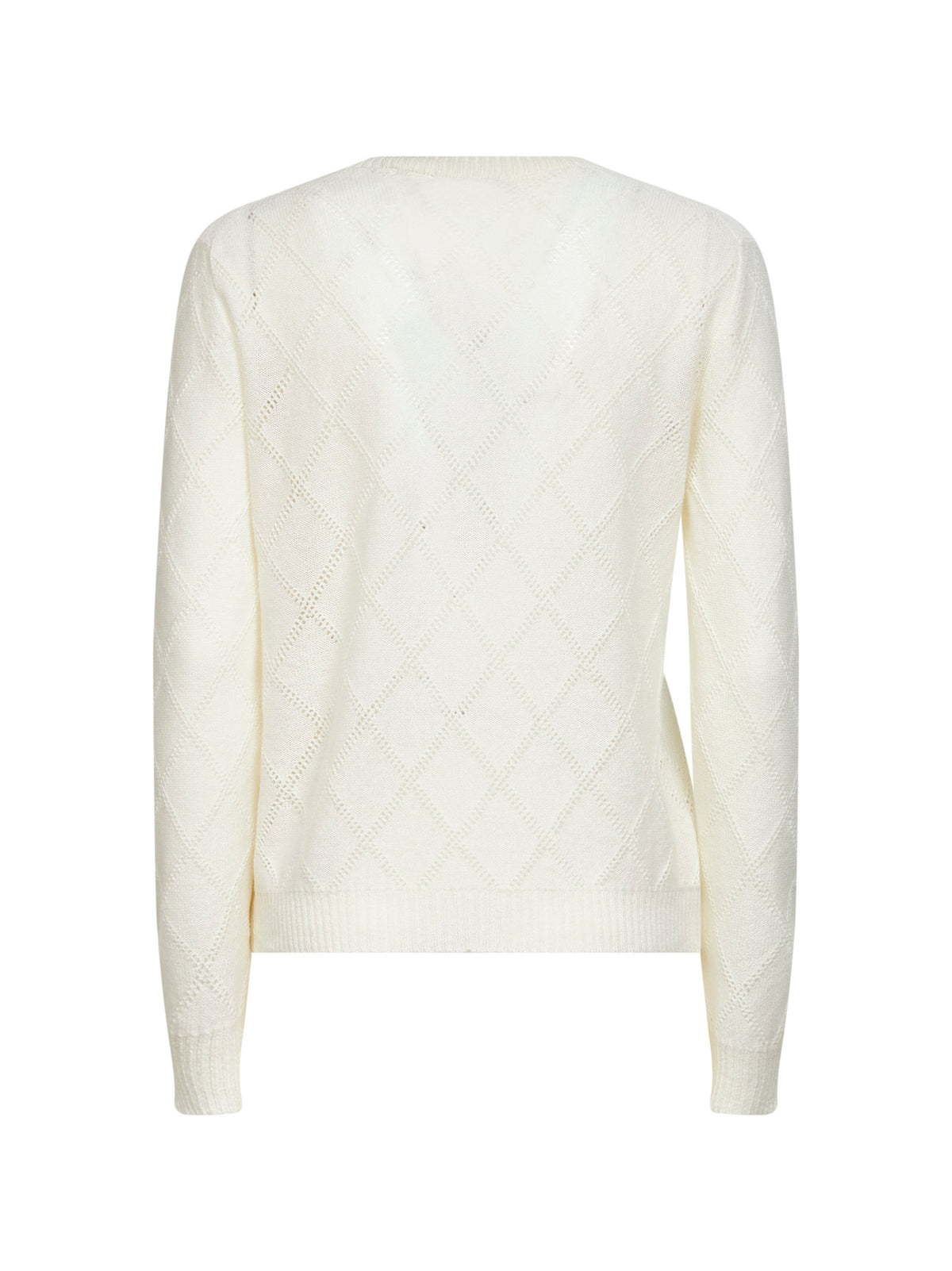 Beige openwork diamond-stitch knit cashmere sweater