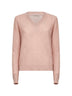 Pink openwork diamond-stitch knit cashmere sweater