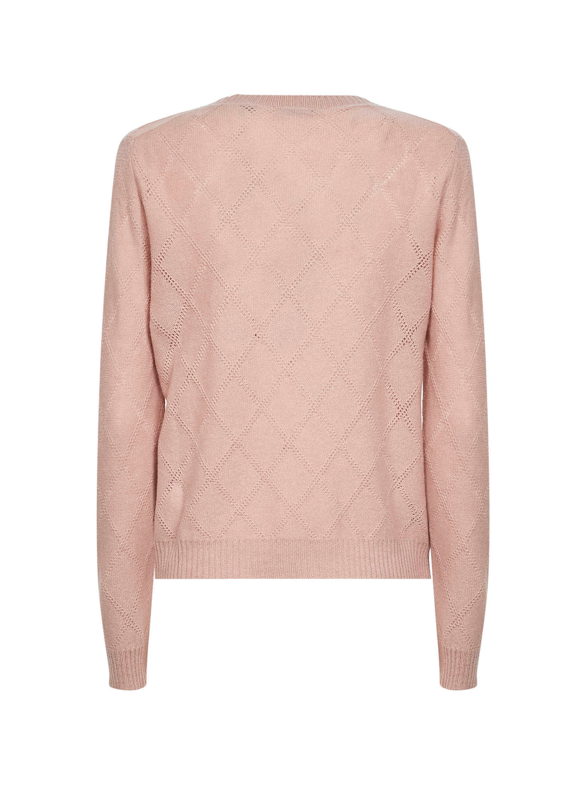 Pink openwork diamond-stitch knit cashmere sweater