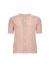 Pink openwork diamond-stitch knit cashmere button-up sweater