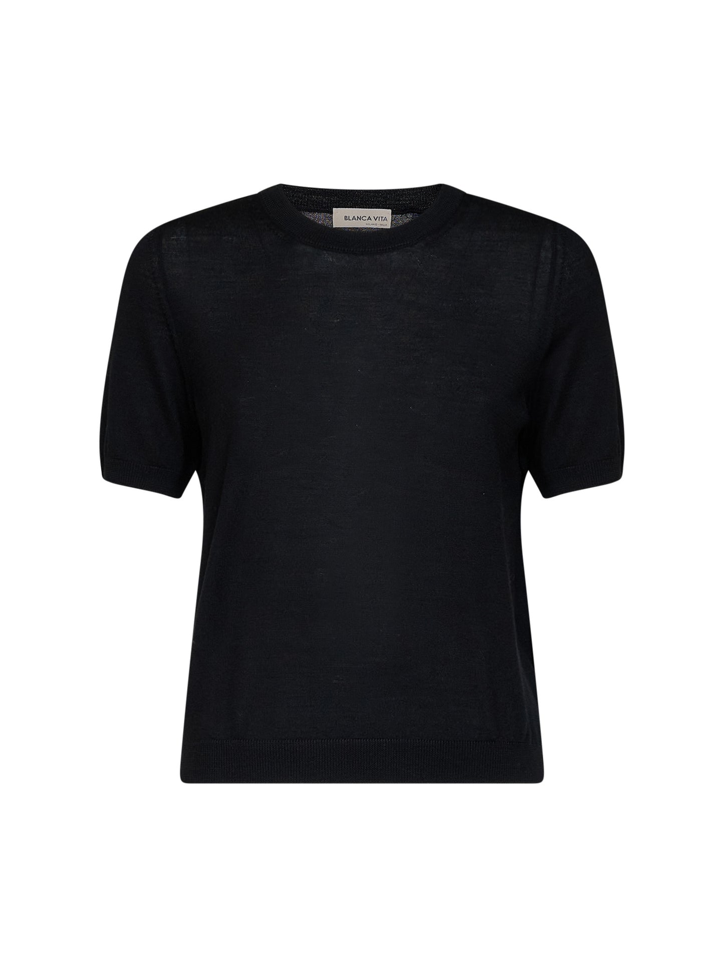 Maglia a maniche corte in lana leggera nera