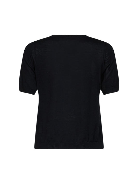 Black lightweight wool knit short-sleeved sweater