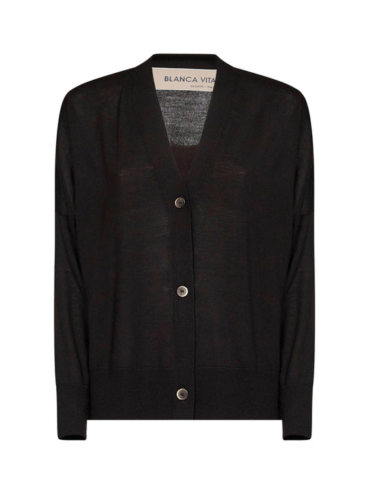Brown lightweight wool knit cardigan