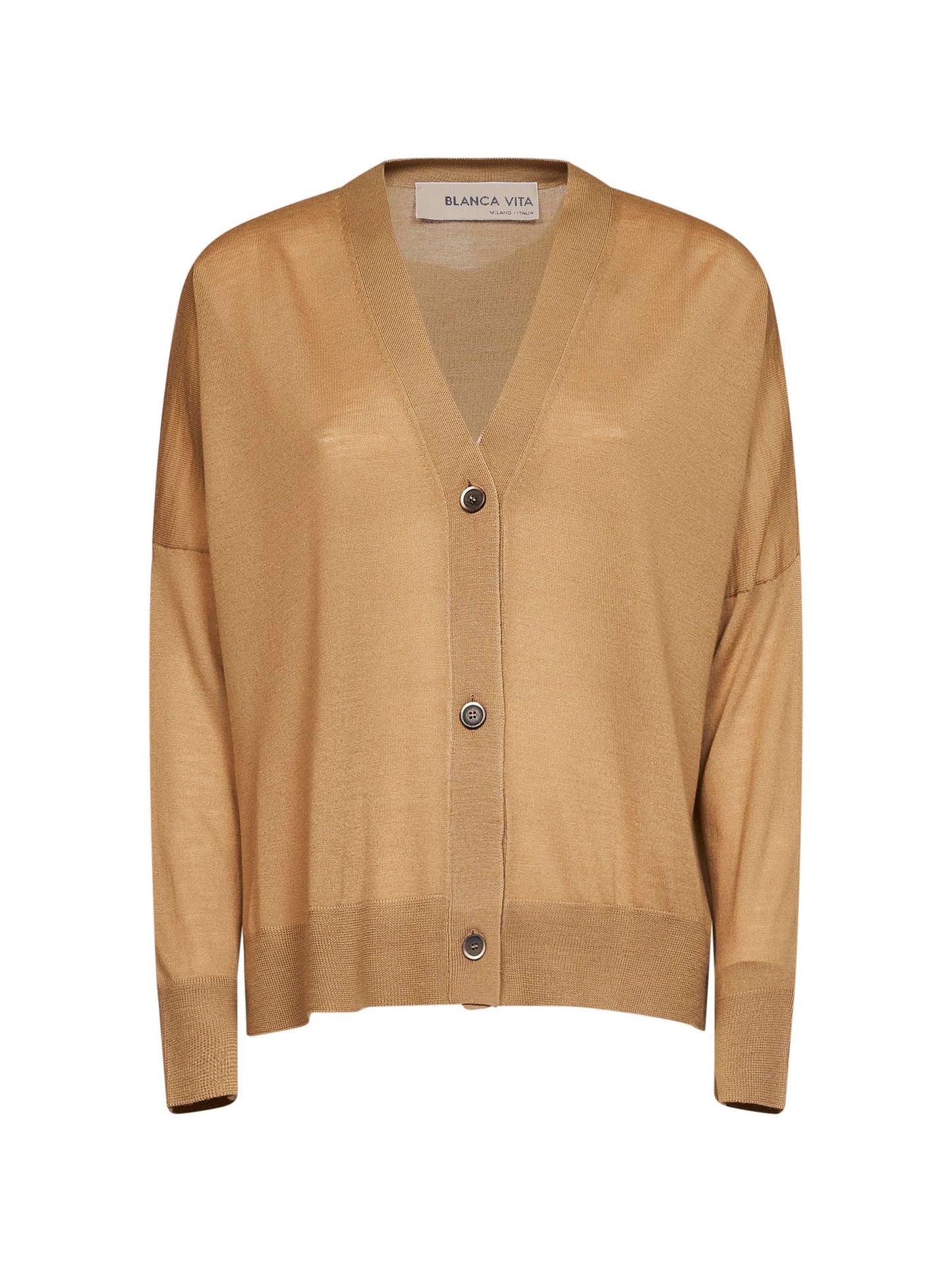 Camel lightweight wool knit cardigan