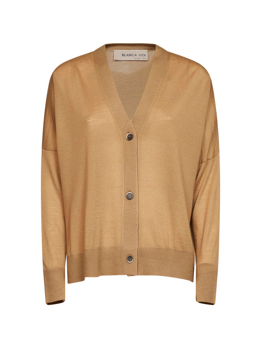 Camel lightweight wool knit cardigan