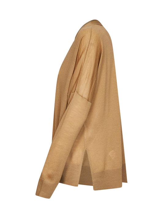 Camel lightweight wool knit cardigan