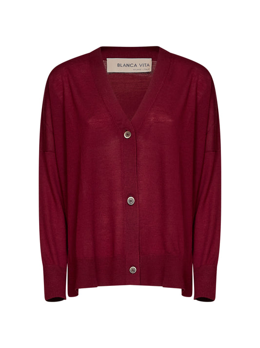 Cardigan in maglia di lana leggera bordeaux
