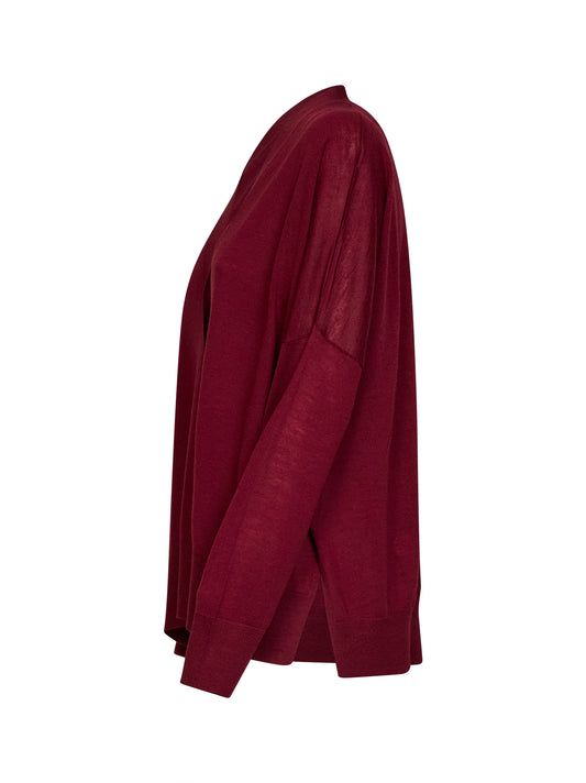 Cardigan in maglia di lana leggera bordeaux