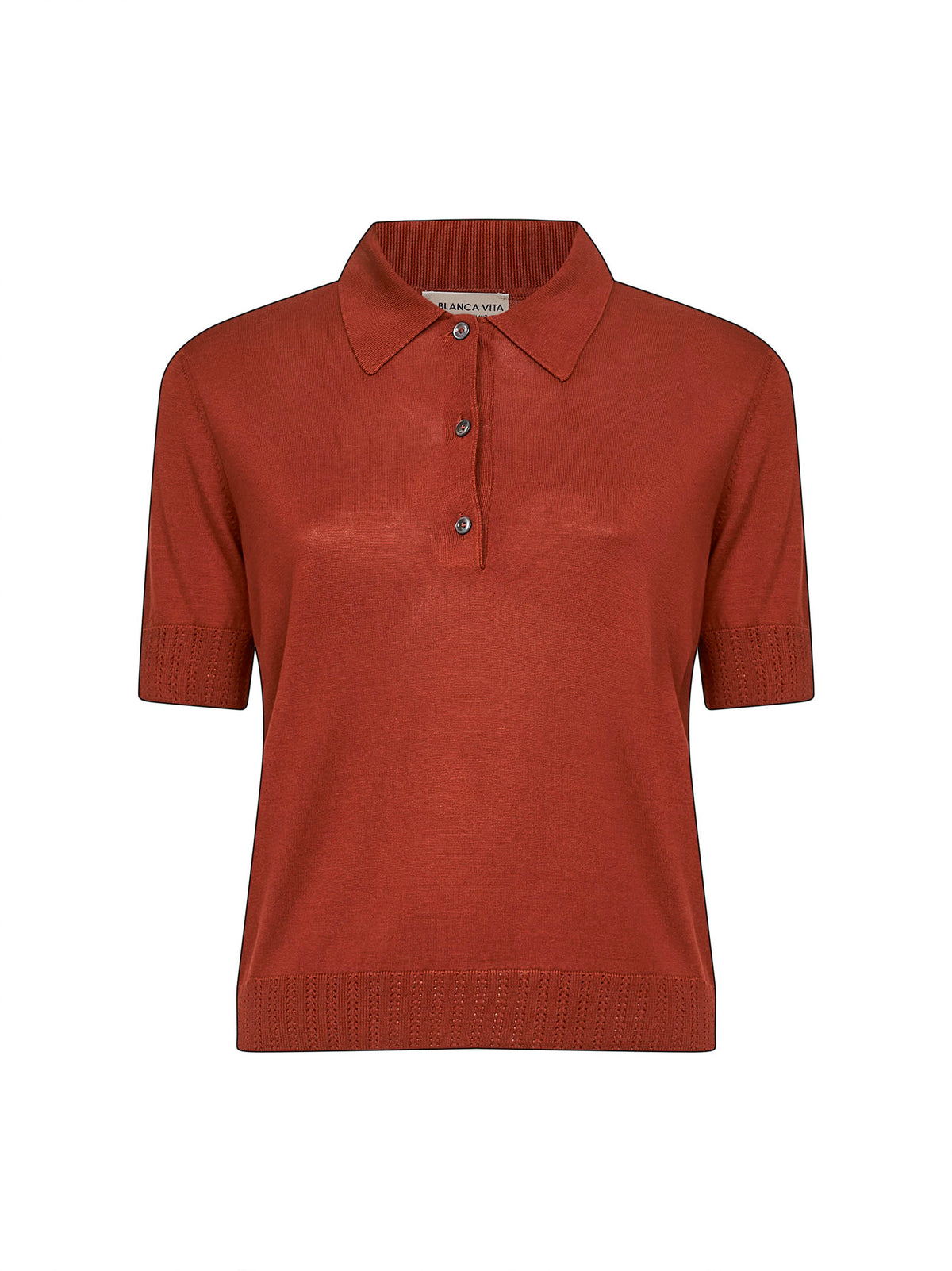 Polo a maniche corte in maglia di seta marrone