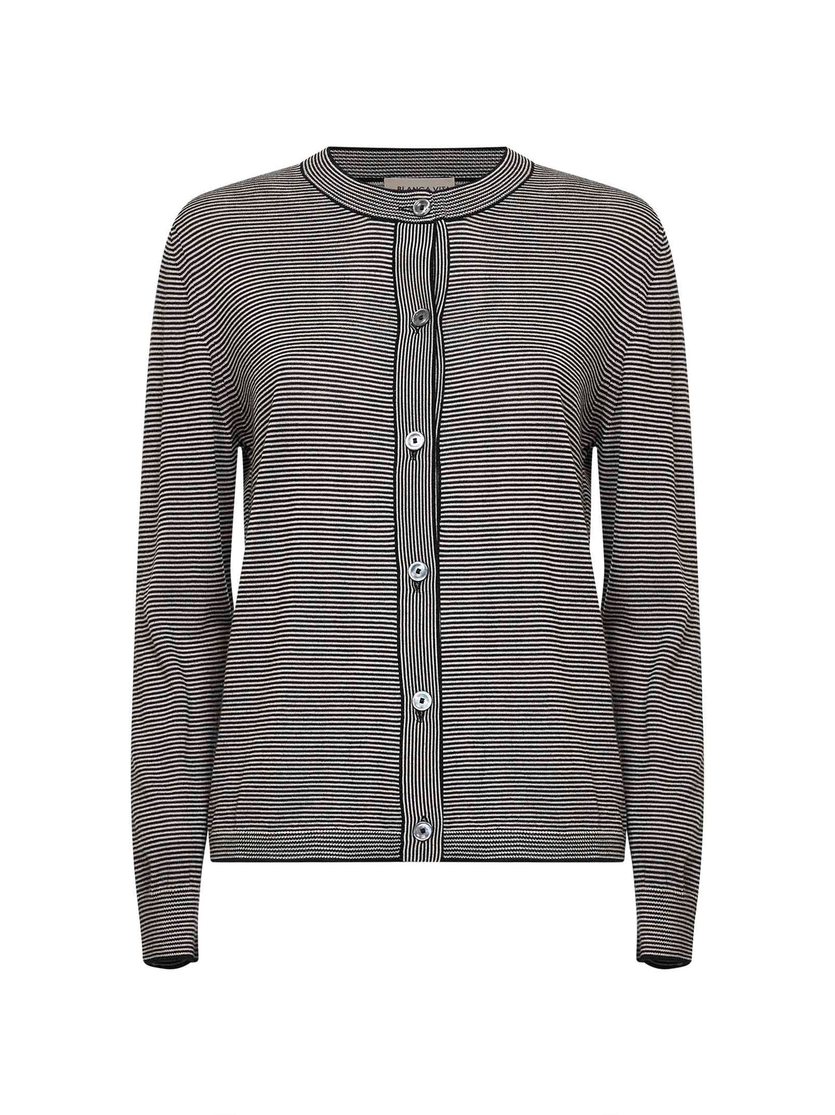 Black thin-striped Tasmania wool knit cardigan