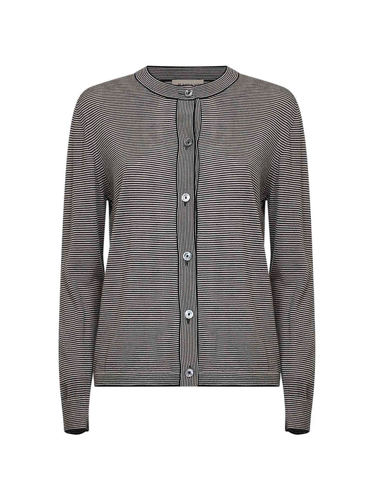 Black thin-striped Tasmania wool knit cardigan