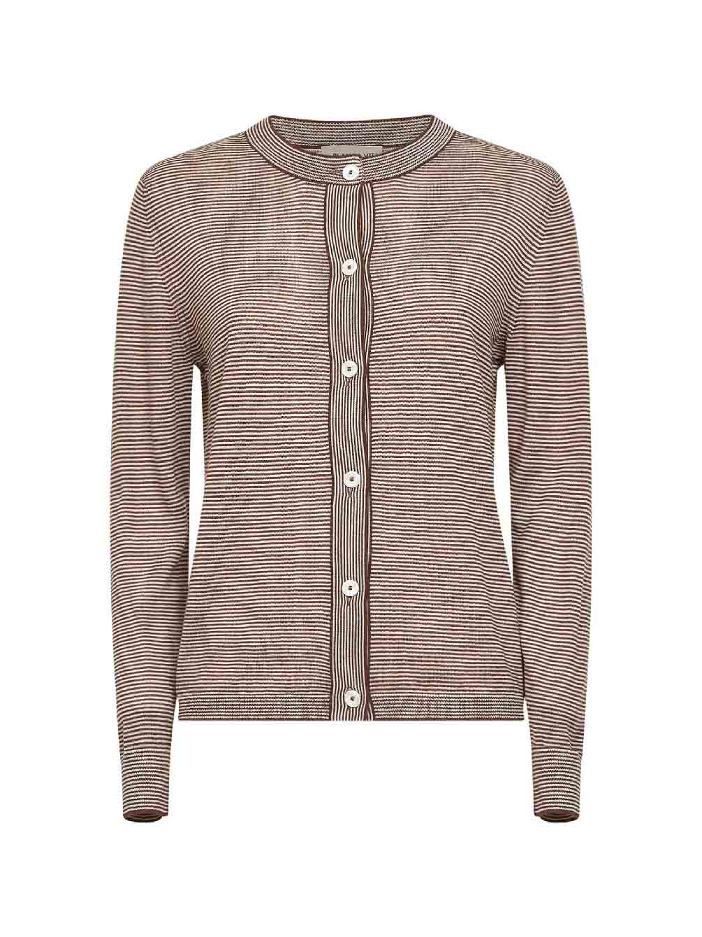 Cardigan in maglia di lana Tasmania millerighe marrone