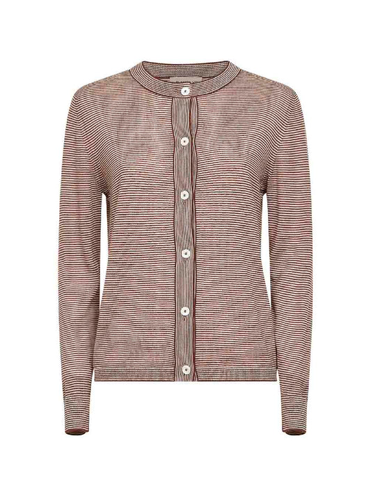 Brown thin-striped Tasmania wool knit cardigan