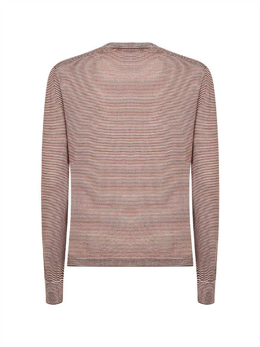 Brown thin-striped Tasmania wool knit cardigan