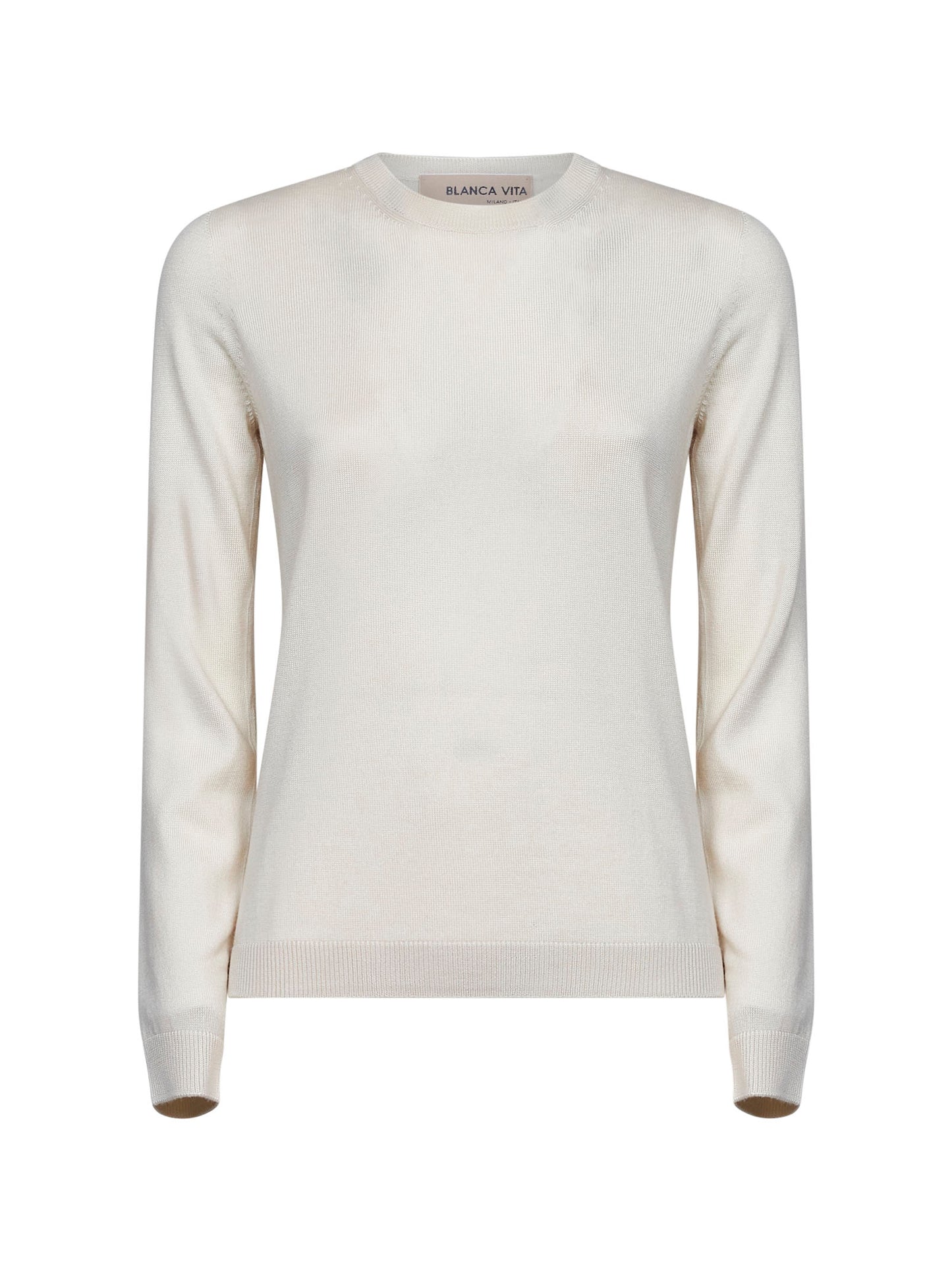 Beige lightweight virgin wool crewneck sweater