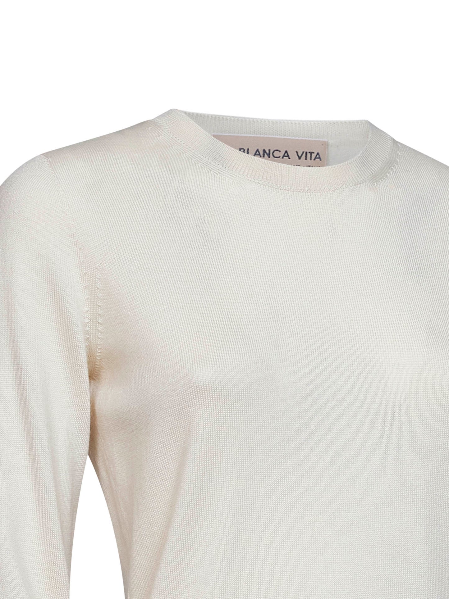 Beige lightweight virgin wool crewneck sweater