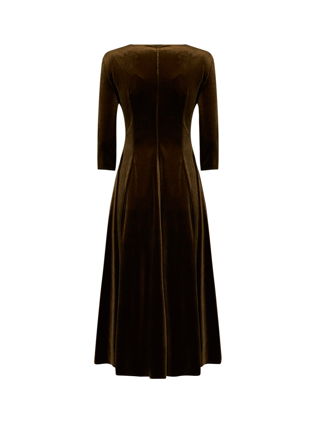 Abito midi svasato Asia in velluto stretch oliva